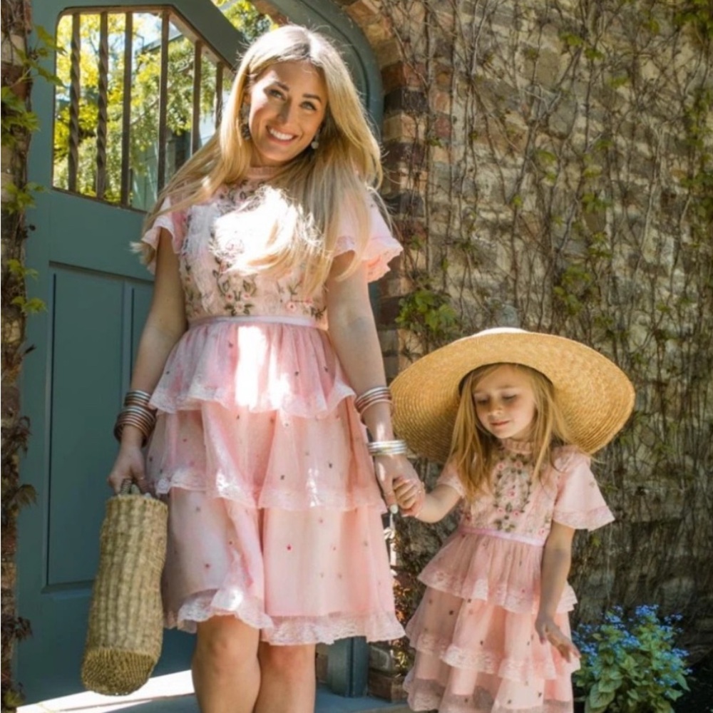 IVY Girls' Pink Tiered Floral Dress
